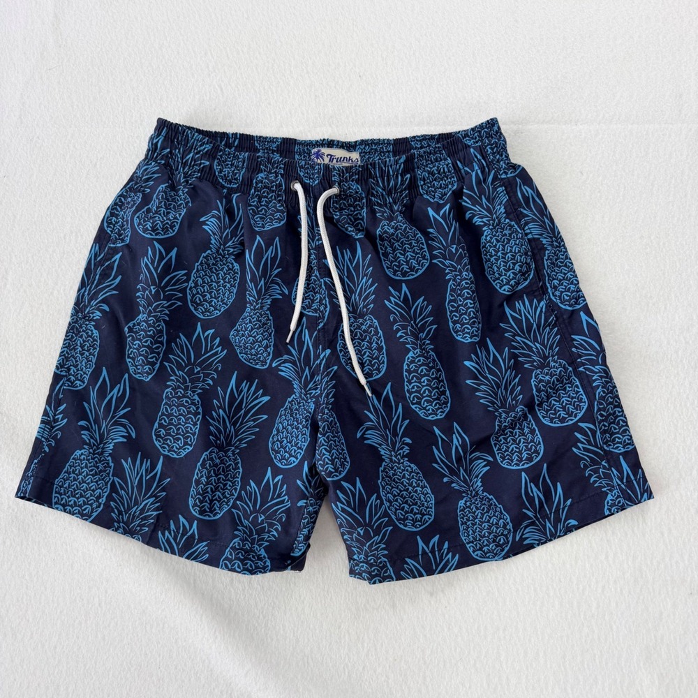Trunks Surf & Swim Co Mens Navy Blue Pineapple Swim Trunks Size L 6" Inseam
